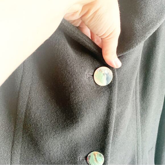 Anne Klein Wool Cashmere Blend Midi Length Pea Coat Large Rounded Neckline Black - Picture 4 of 14